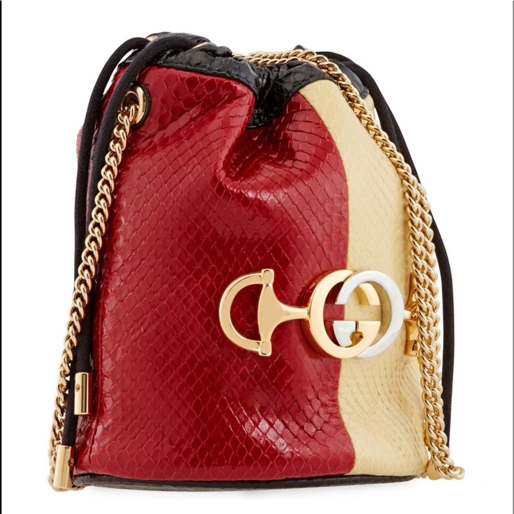 Gucci Zumi Tricolored Snakeskin Drawstring Crossbody Bucket Bag 576432